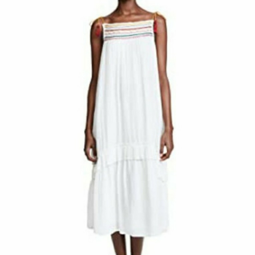 Velvet by Graham & Spencer White Midi Gauze Dress with Multi Color